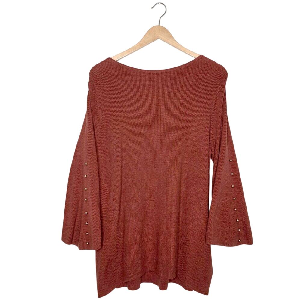 Chico's Cotton Blend Rust Terracotta Studded Bell Sleeve Sweater Lagenlook Fall